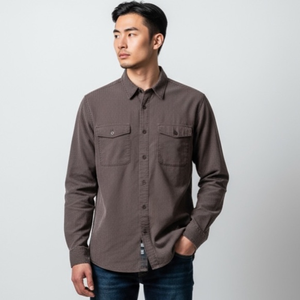 Mountain Hardwear Men's L Long Sleeve Button Up Shirt‎ Heathered Purple Striped